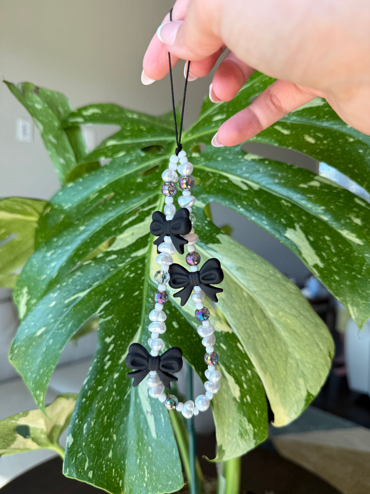 Bow & Heart Pearl Beaded Phone Charm