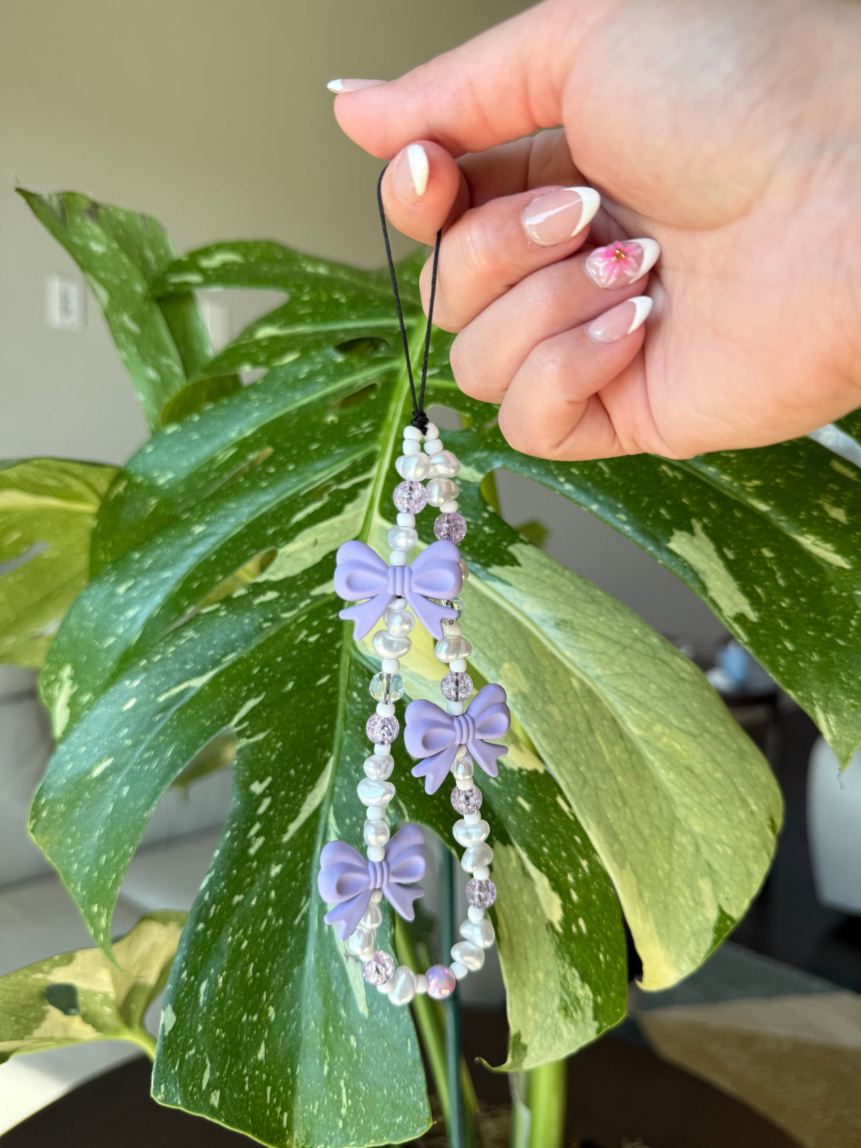 Bow & Heart Pearl Beaded Phone Charm