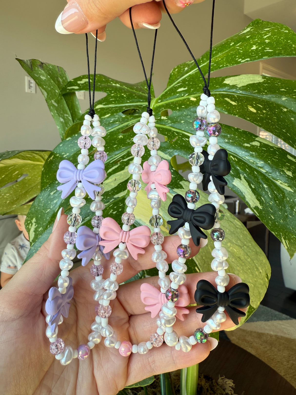 Bow & Heart Pearl Beaded Phone Charm